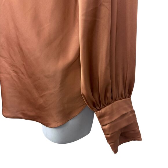 Joie Womens Orange Satin Scoop Neck Puff Long Sleeve Top Blouse Shirt sz M - Picture 8 of 16